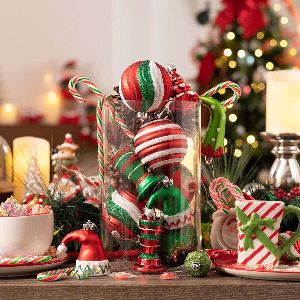 80-Count Red & Green Elf Christmas Ornament Set (Shatterproof)