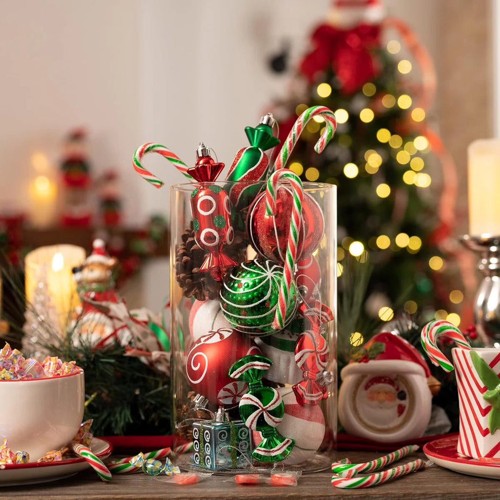 70-Count Candy Cane Red & Green Shatterproof Ornament Set