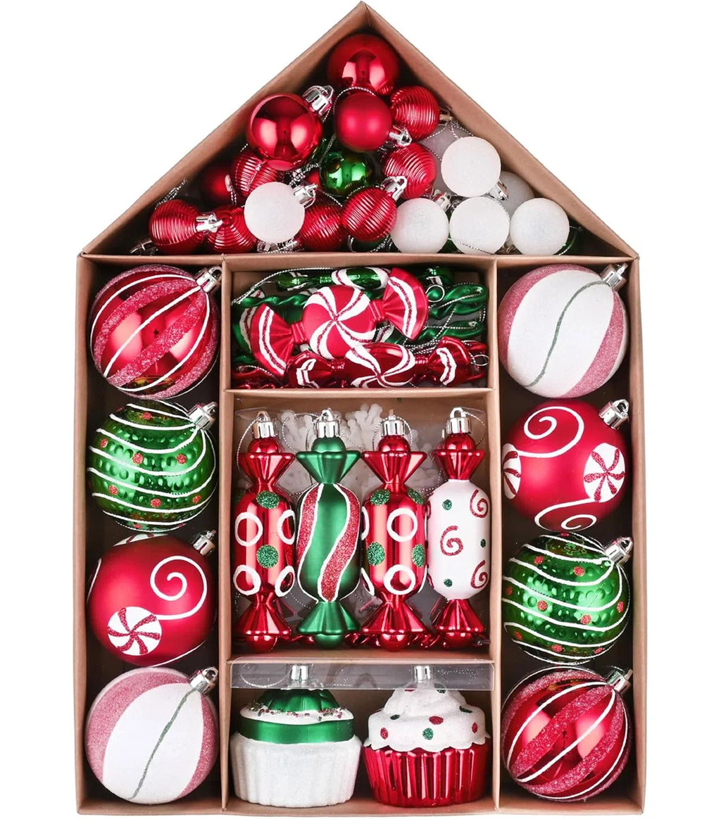 70-Count Candy Cane Red & Green Shatterproof Ornament Set