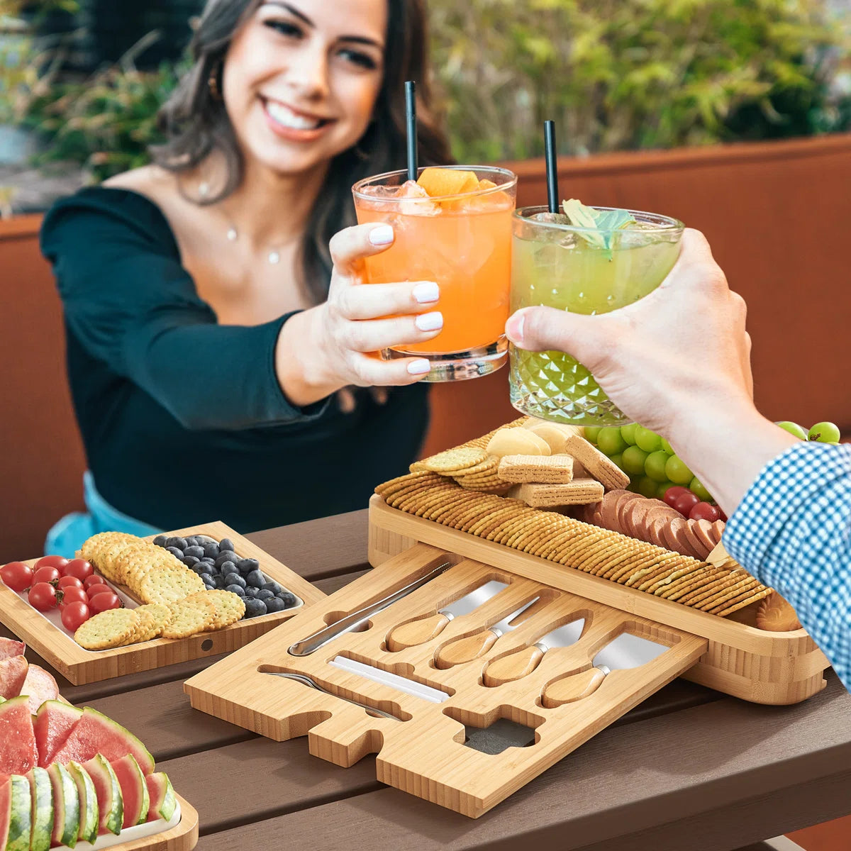 Premium Bamboo Charcuterie Board Set (29-Piece Entertaining Collection) + FREE Rotary Cheese Grater