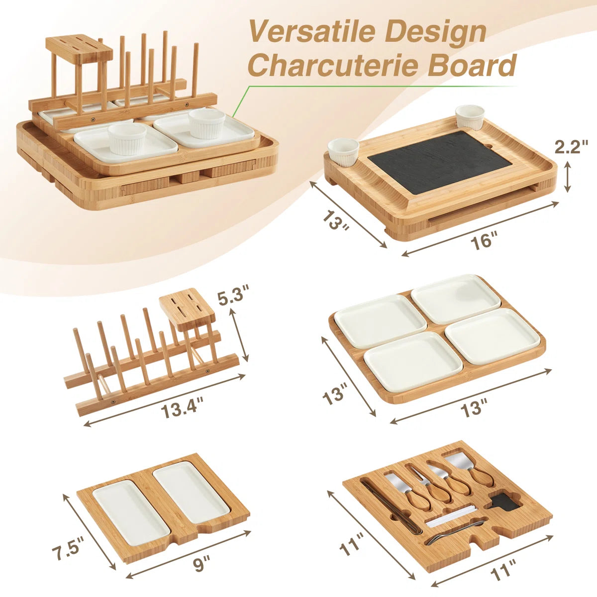 Premium Bamboo Charcuterie Board Set (29-Piece Entertaining Collection) + FREE Rotary Cheese Grater