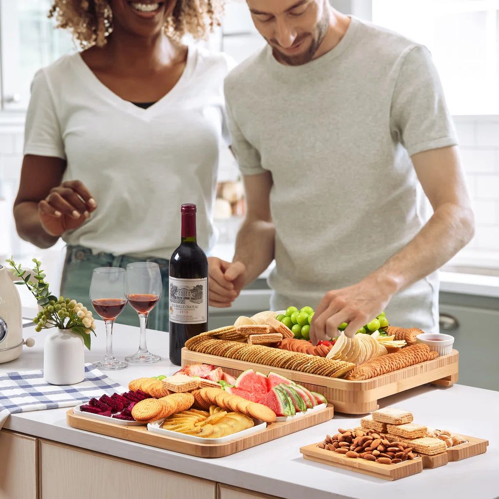 Premium Bamboo Charcuterie Board Set (29-Piece Entertaining Collection) + FREE Rotary Cheese Grater