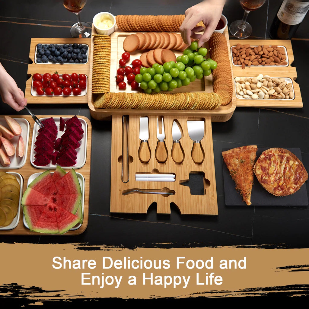Premium Bamboo Charcuterie Board Set (29-Piece Entertaining Collection) + FREE Rotary Cheese Grater