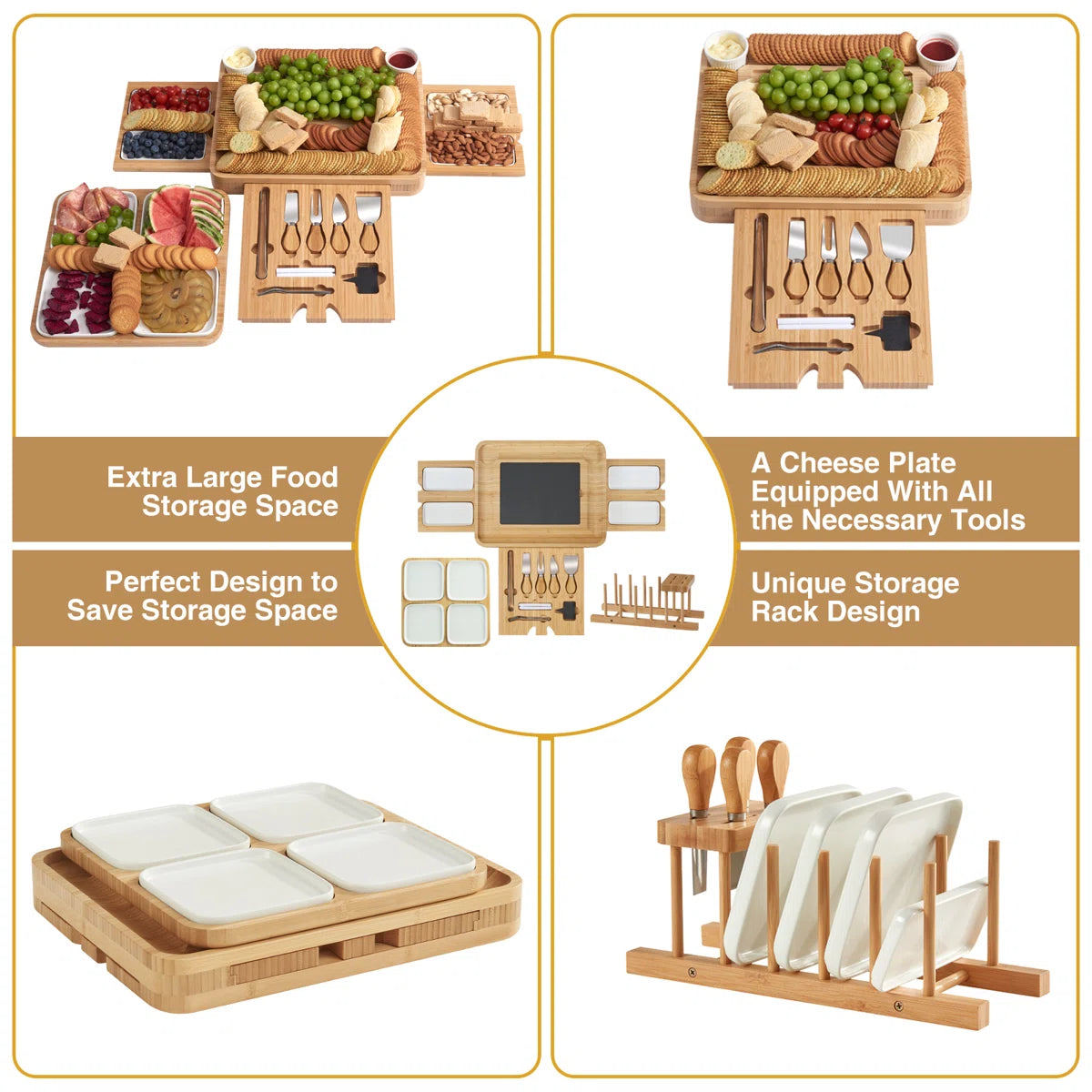 Premium Bamboo Charcuterie Board Set (29-Piece Entertaining Collection) + FREE Rotary Cheese Grater