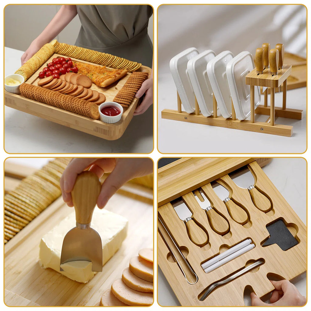 Premium Bamboo Charcuterie Board Set (29-Piece Entertaining Collection) + FREE Rotary Cheese Grater
