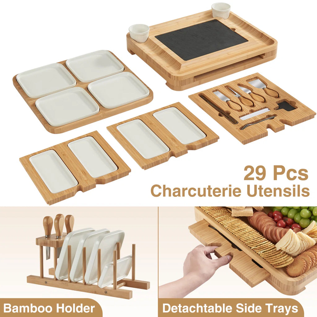 Premium Bamboo Charcuterie Board Set (29-Piece Entertaining Collection) + FREE Rotary Cheese Grater