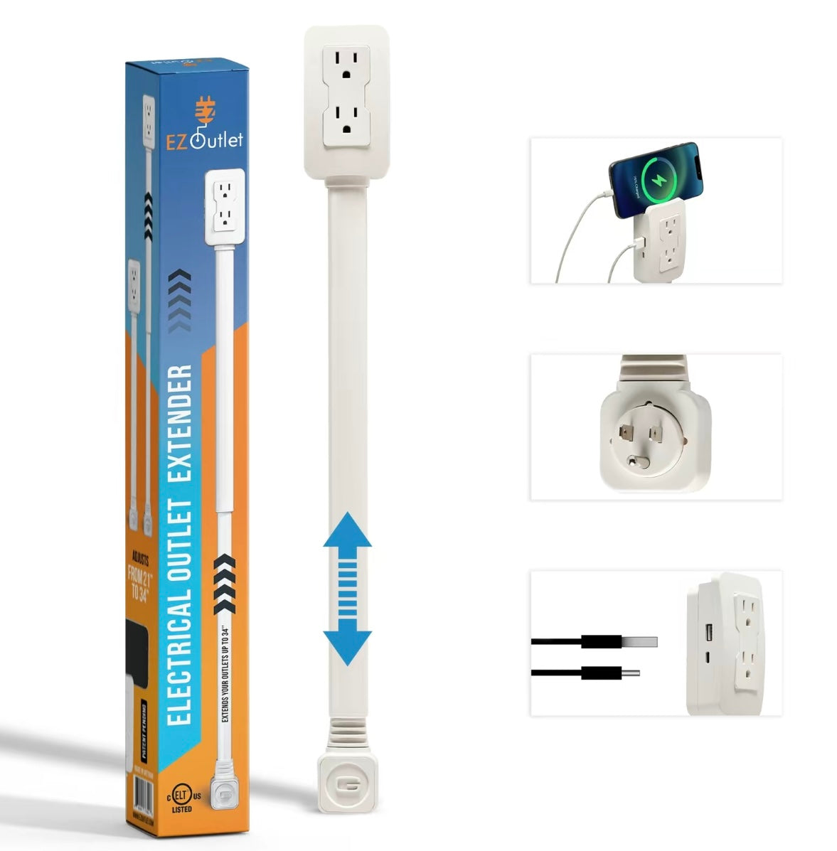 FlexCharge™ Vertical Outlet Extender with USB-C, USB-A & 2 AC Ports