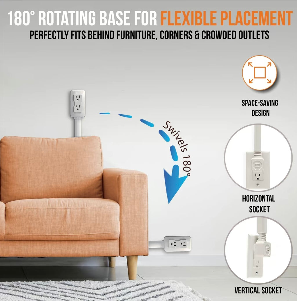 FlexCharge™ Vertical Outlet Extender with USB-C, USB-A & 2 AC Ports