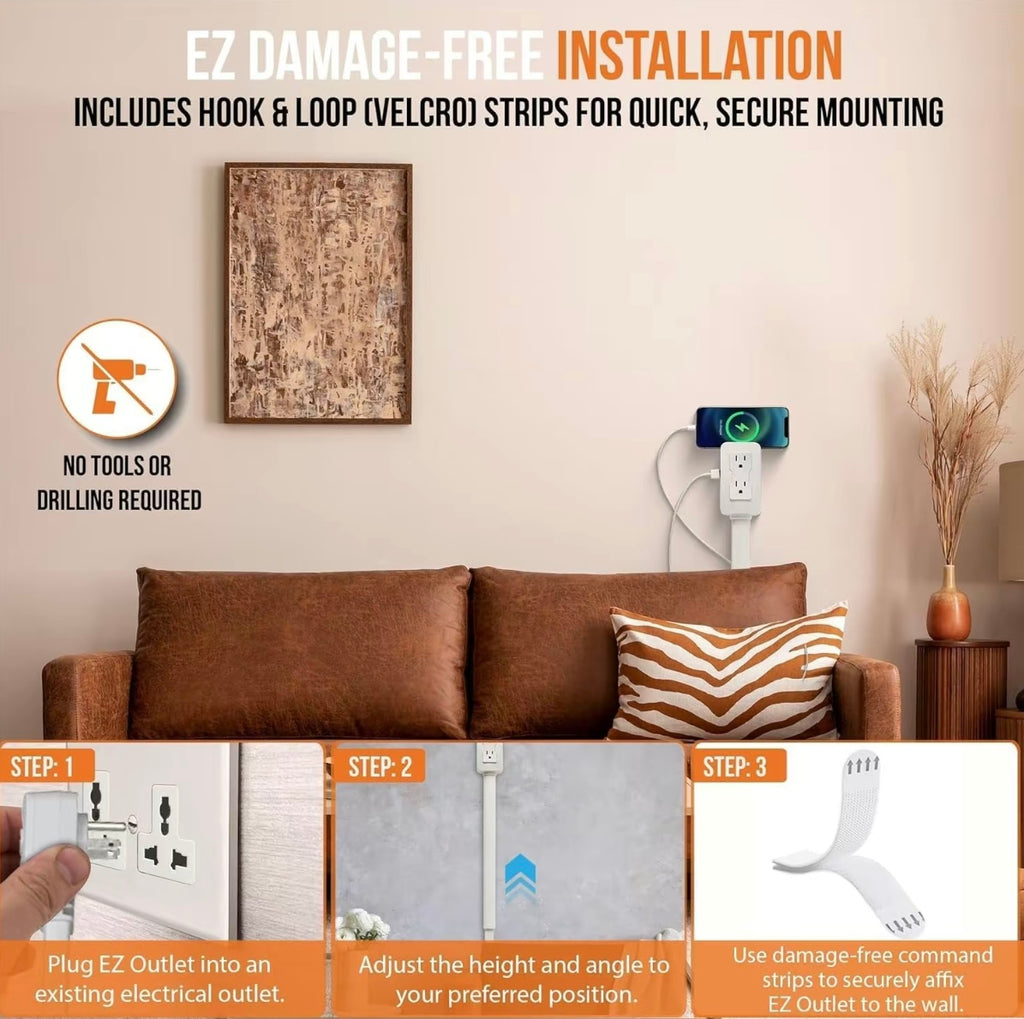 FlexCharge™ Vertical Outlet Extender with USB-C, USB-A & 2 AC Ports