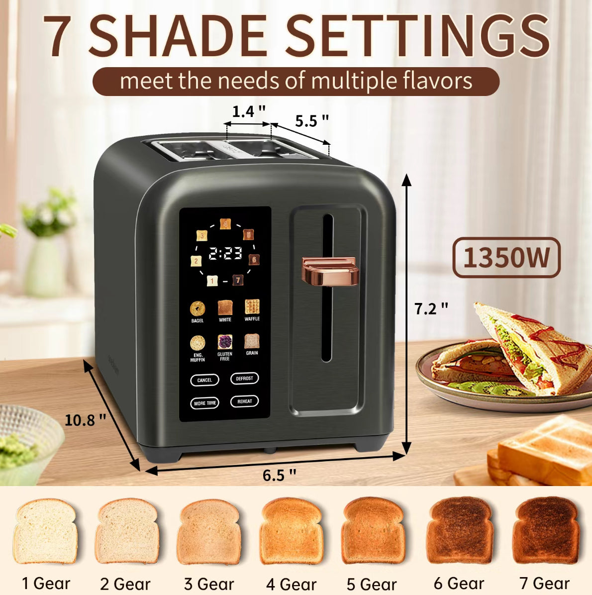 Touchscreen Smart Toaster – 2-Slice, 50% Faster Heating, LCD Display