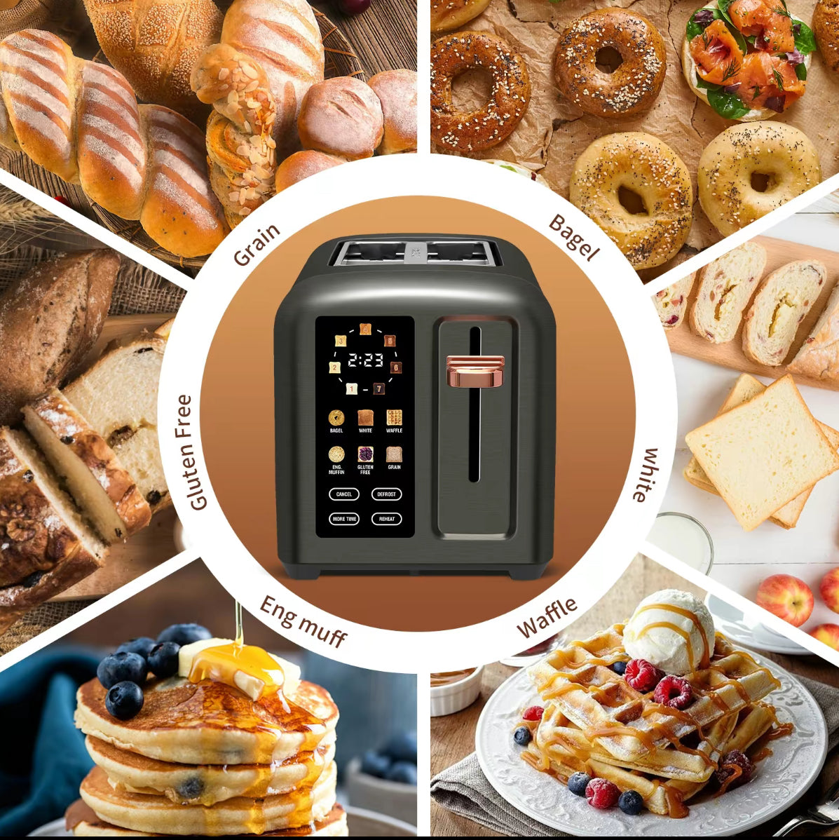 Touchscreen Smart Toaster – 2-Slice, 50% Faster Heating, LCD Display