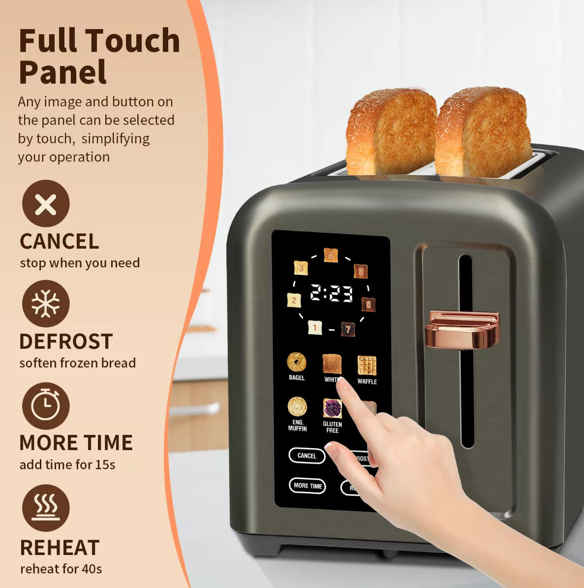 Touchscreen Smart Toaster – 2-Slice, 50% Faster Heating, LCD Display