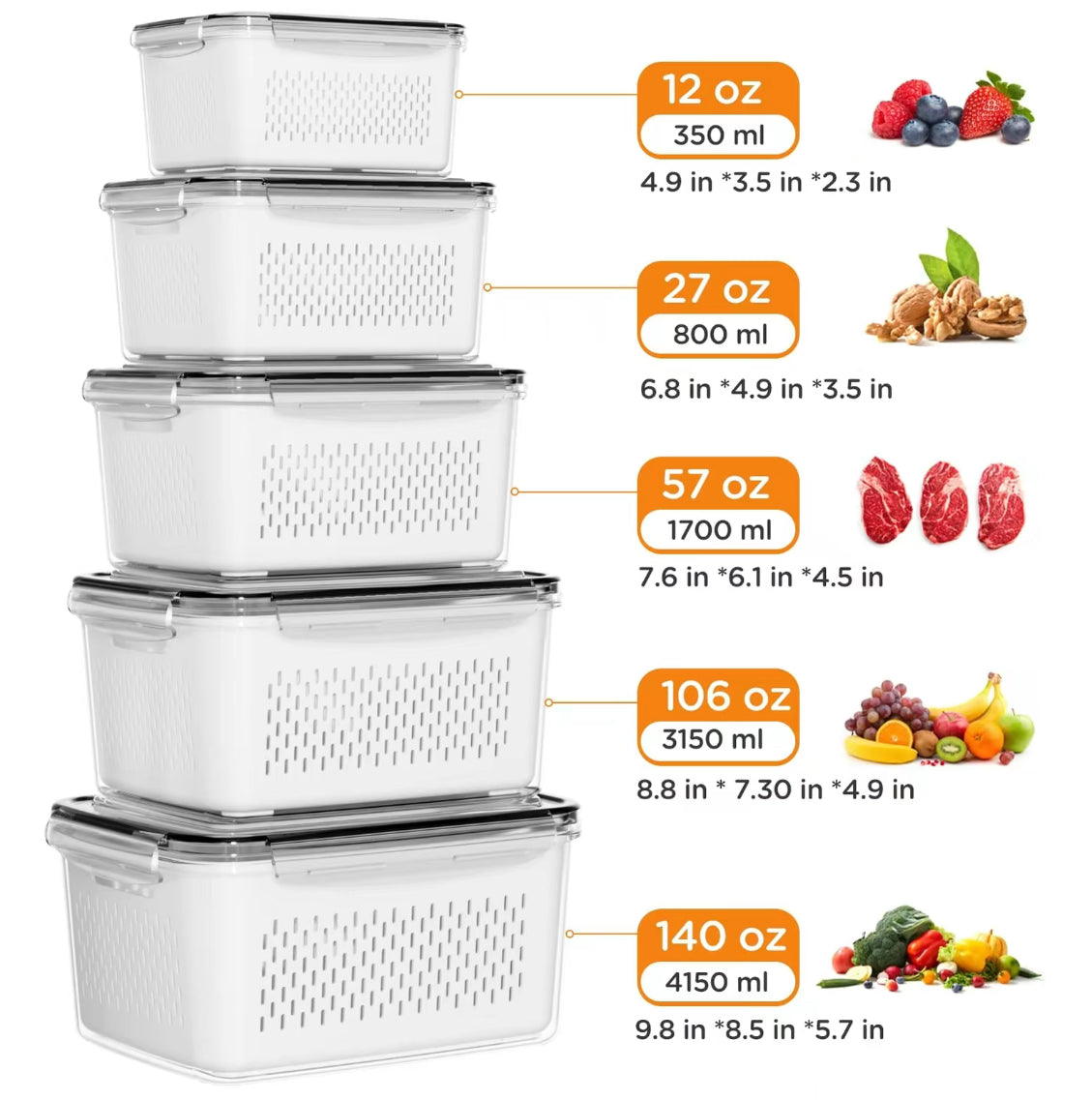 The Fresh-Keep Fridge System 5-Piece Stackable Produce & Storage Organizer Set