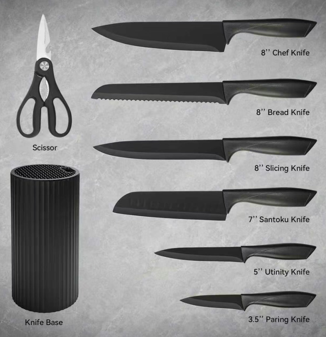 Midnight Steel Knife Set (8-Piece)