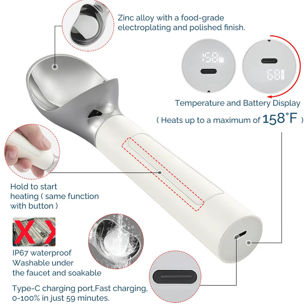 Heated Stainless Steel Ice Cream Scoop
