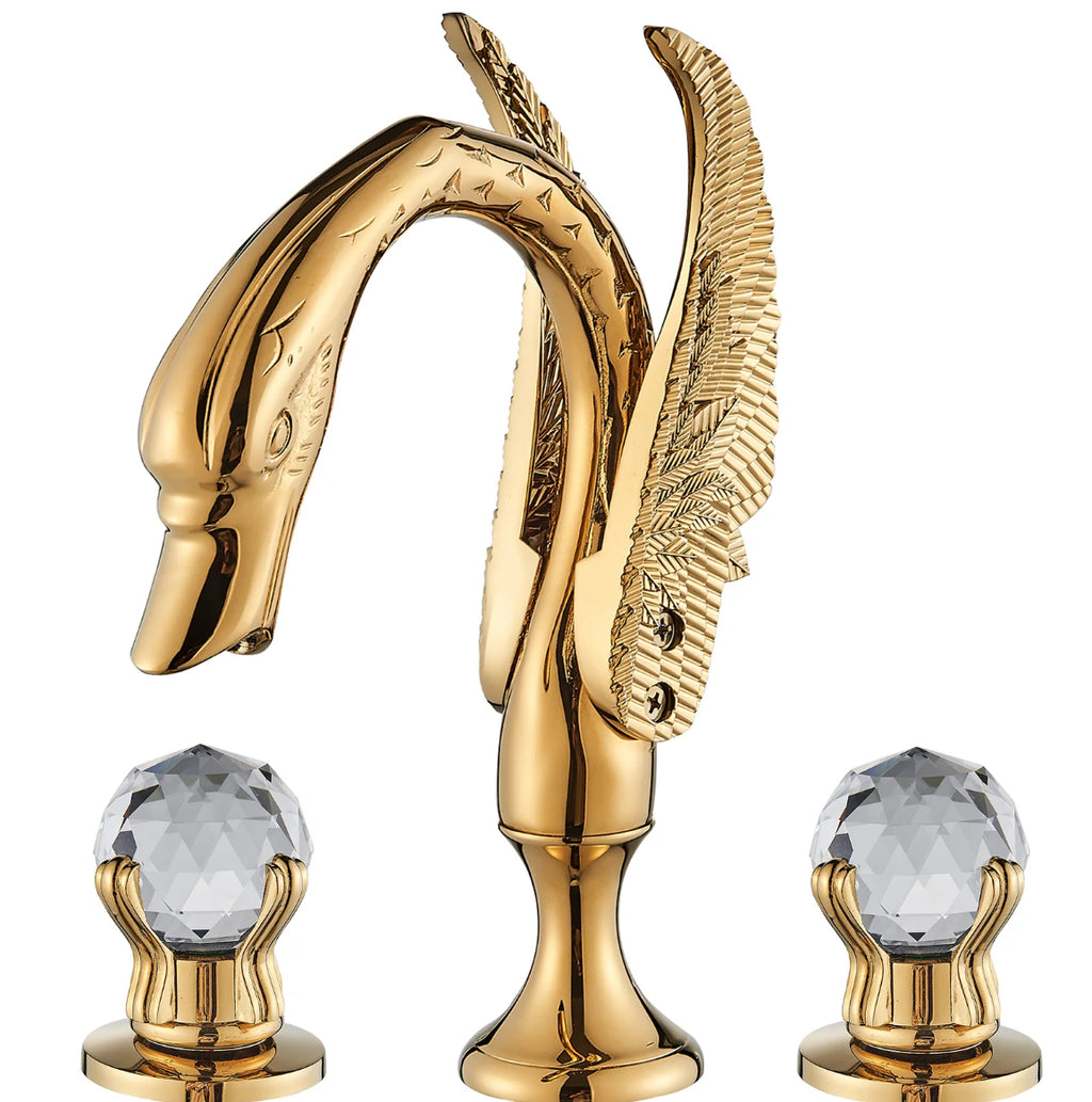 The Swan Signature Faucet Crystal-Handled Sculptural Sink Set