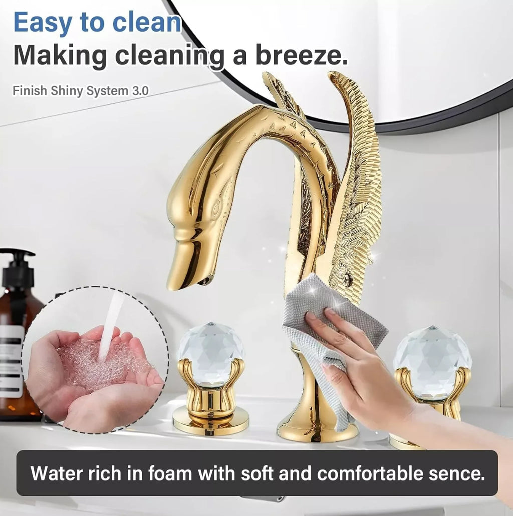 The Swan Signature Faucet Crystal-Handled Sculptural Sink Set