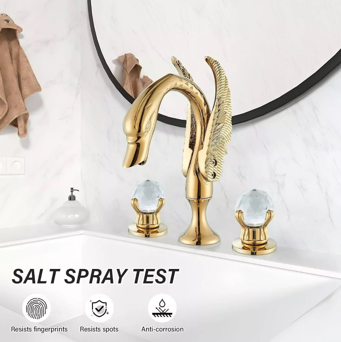 The Swan Signature Faucet Crystal-Handled Sculptural Sink Set