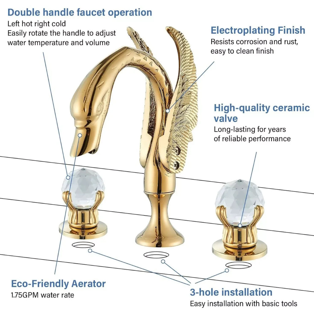 The Swan Signature Faucet Crystal-Handled Sculptural Sink Set