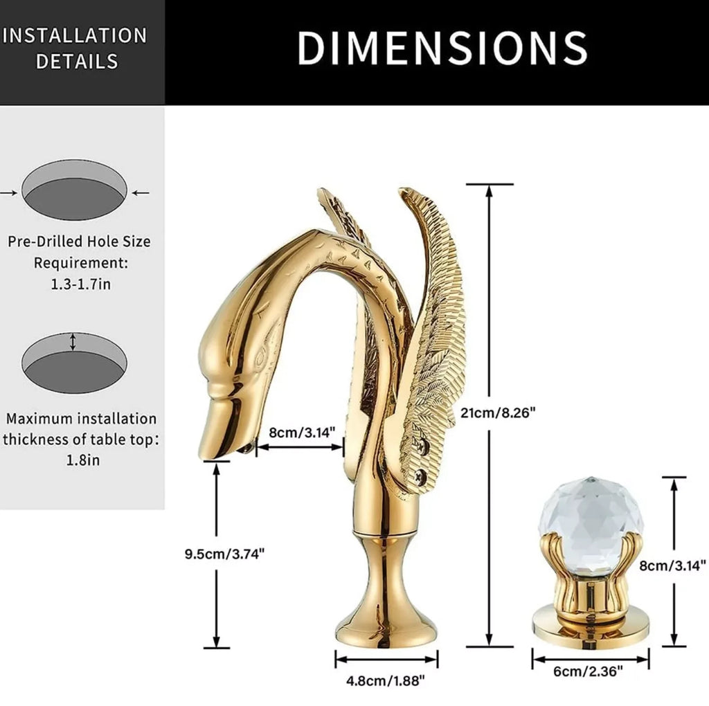 The Swan Signature Faucet Crystal-Handled Sculptural Sink Set