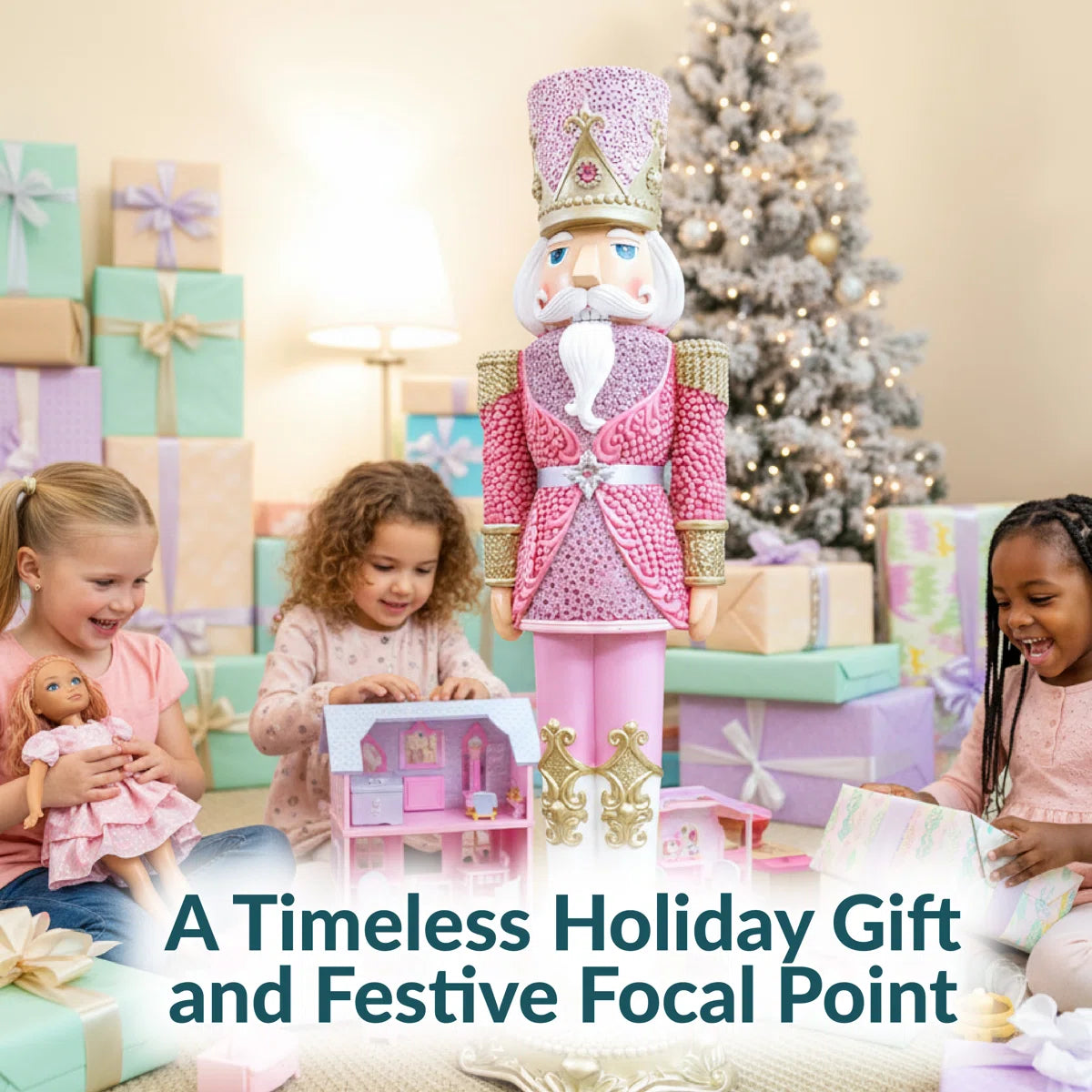 37” Pink Princely Nutcracker – Luxury Pinkmas Holiday Statue