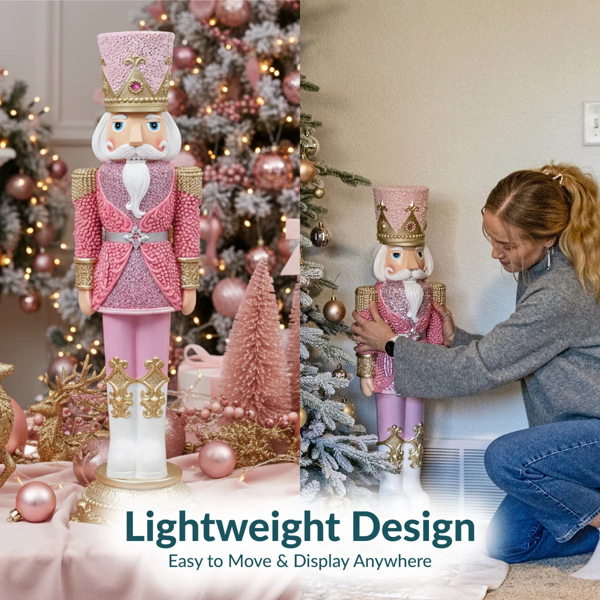 37” Pink Princely Nutcracker – Luxury Pinkmas Holiday Statue