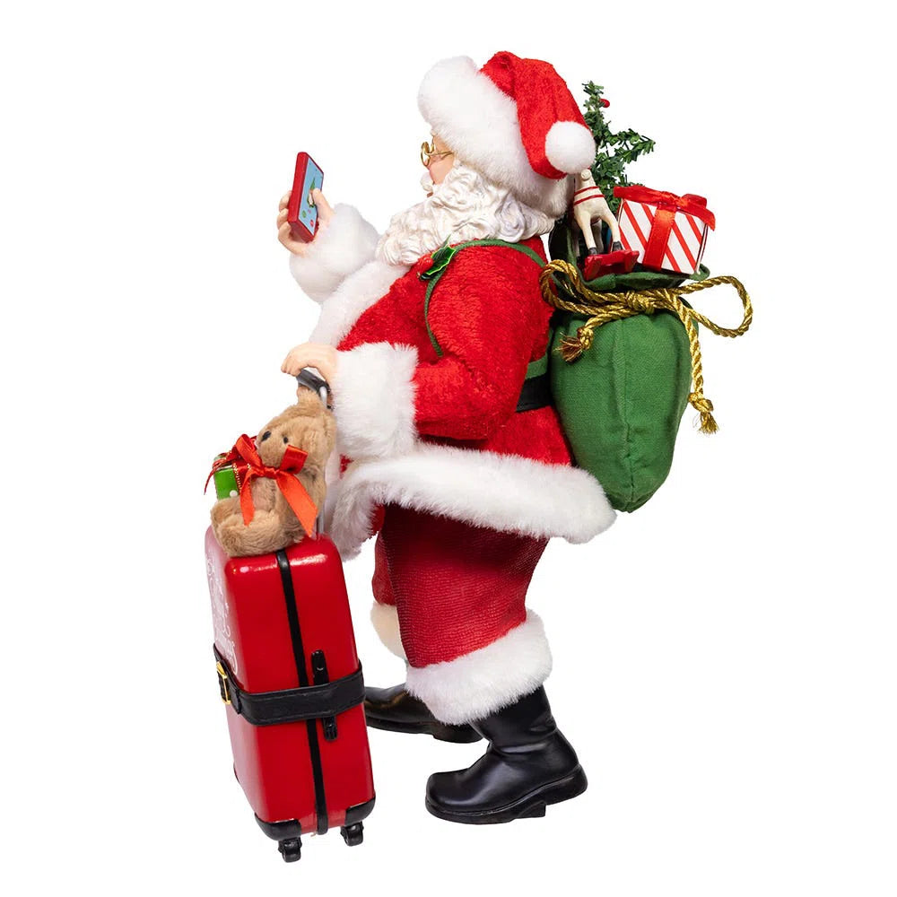 10.5”  2 pc Traveling Santa with Red Luggage Figurine