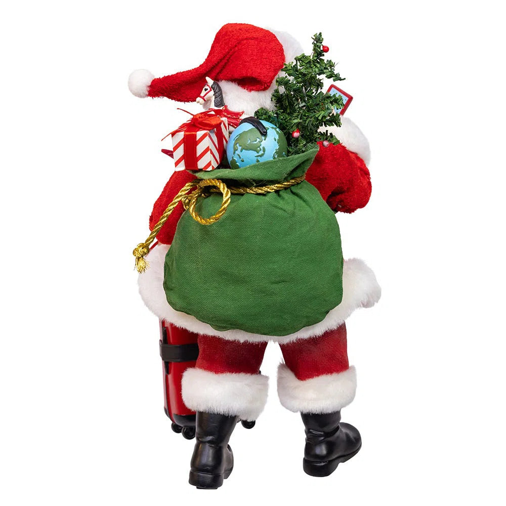 10.5”  2 pc Traveling Santa with Red Luggage Figurine