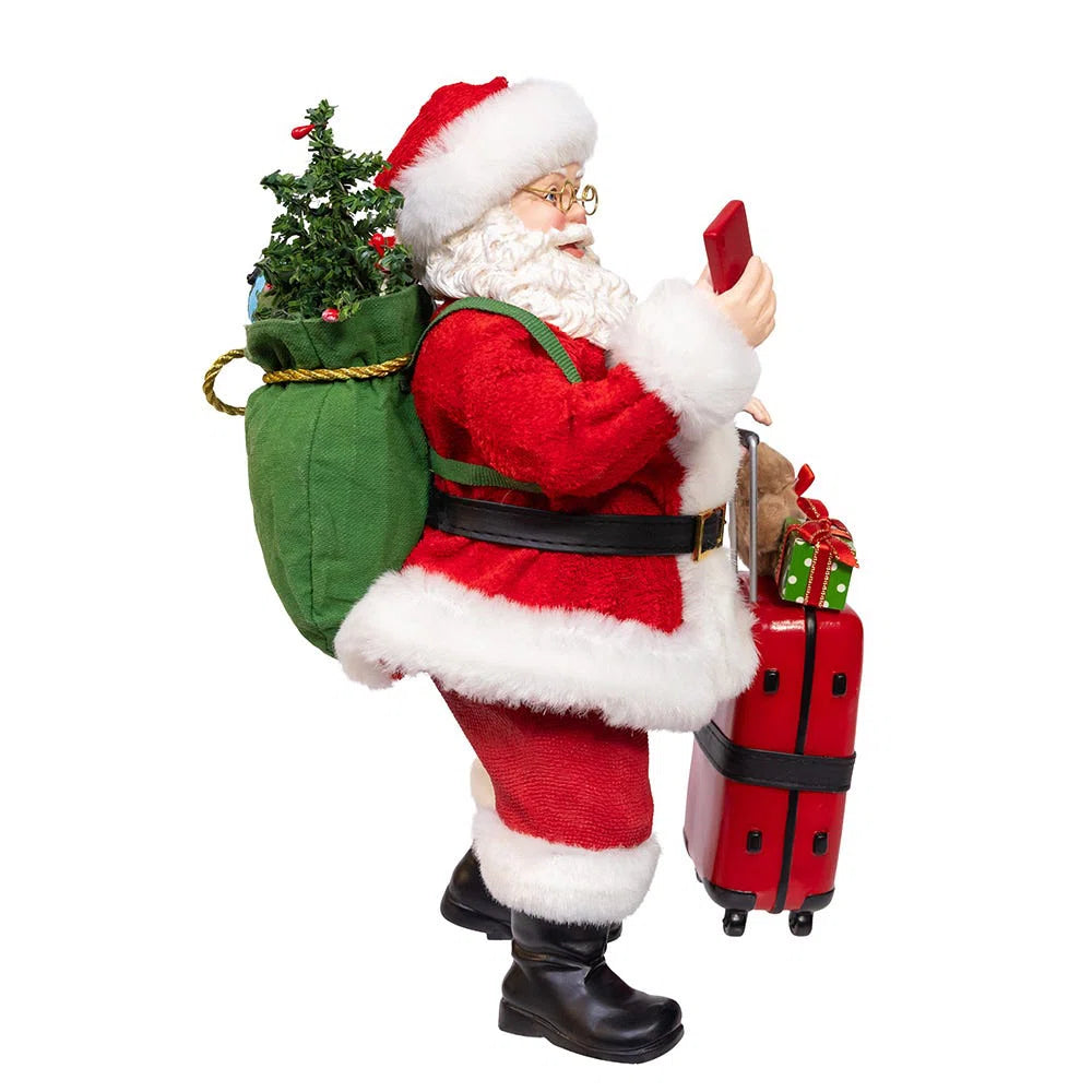 10.5”  2 pc Traveling Santa with Red Luggage Figurine