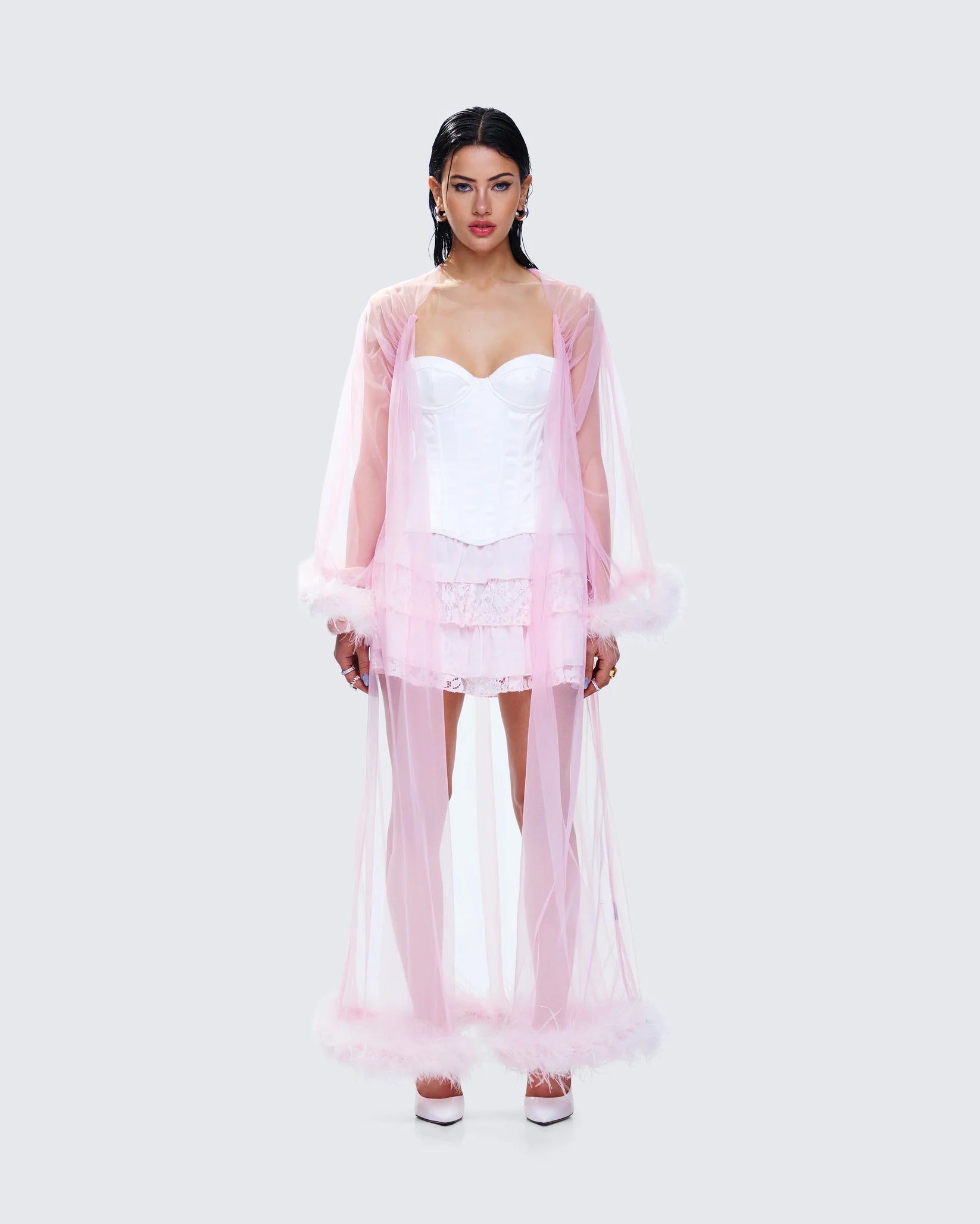 Pink Feather Trim Robe