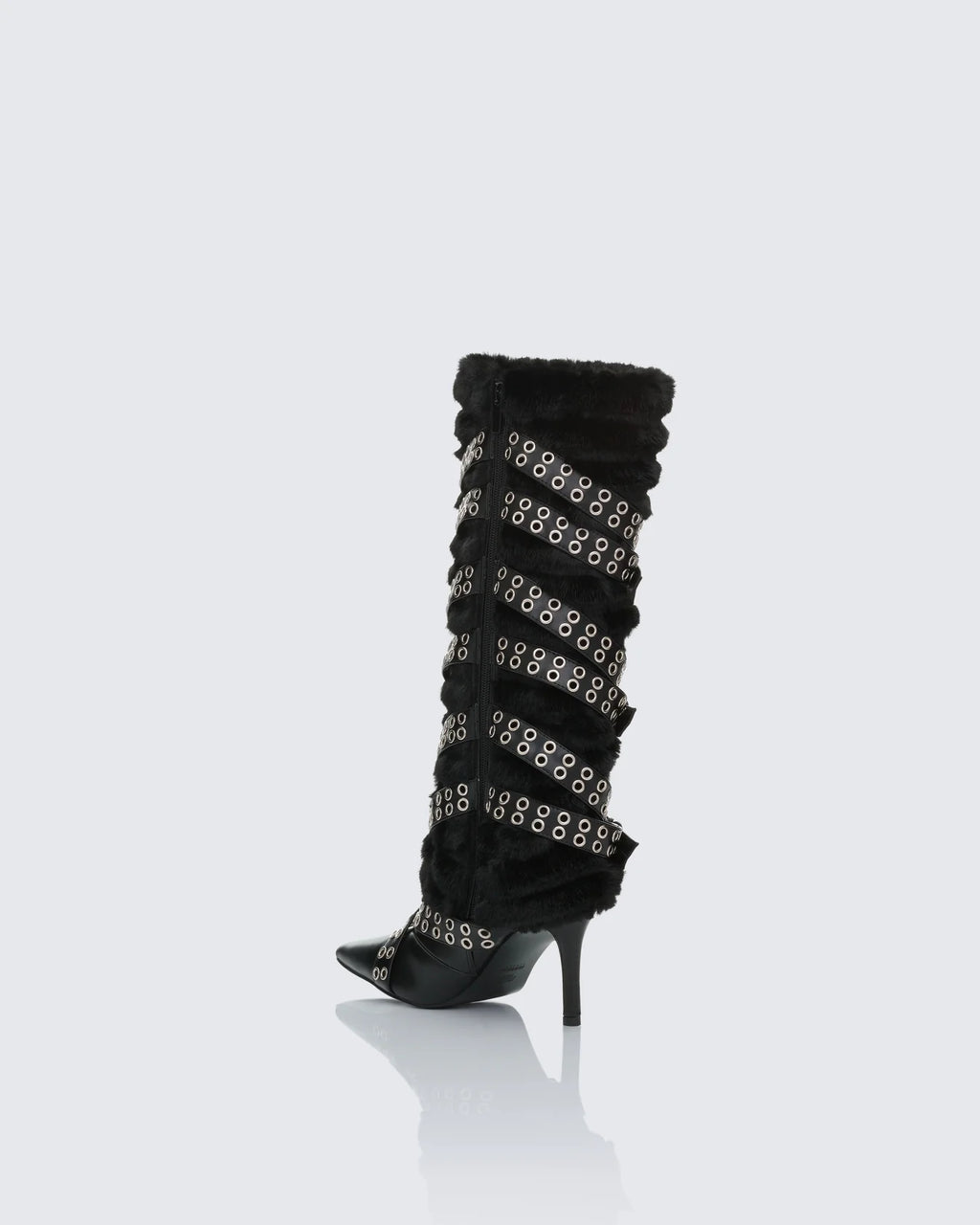 Fur Knee High Buckle Strapped Boot