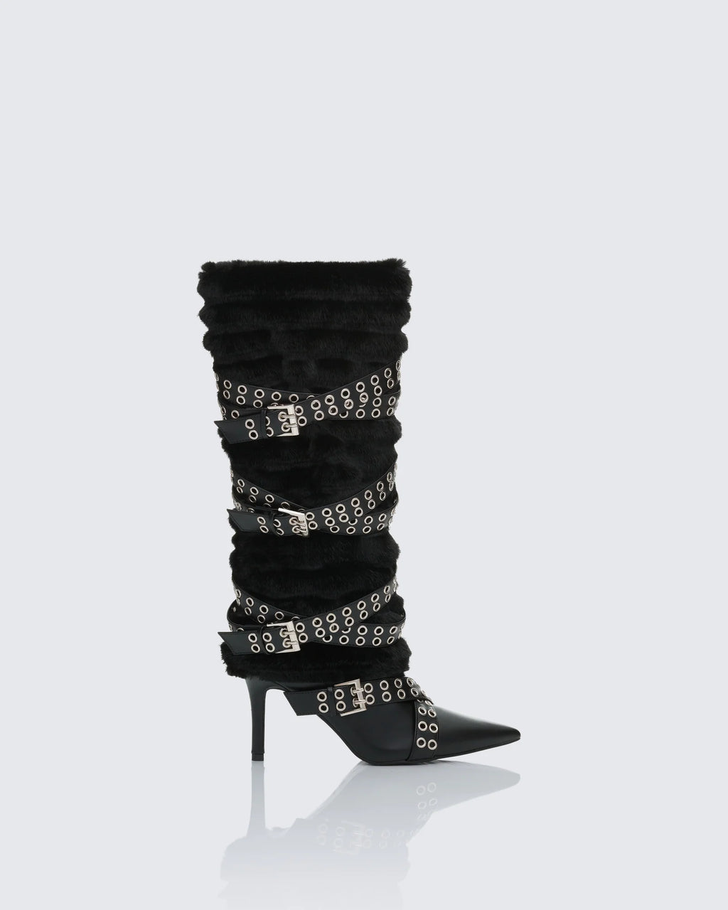 Fur Knee High Buckle Strapped Boot