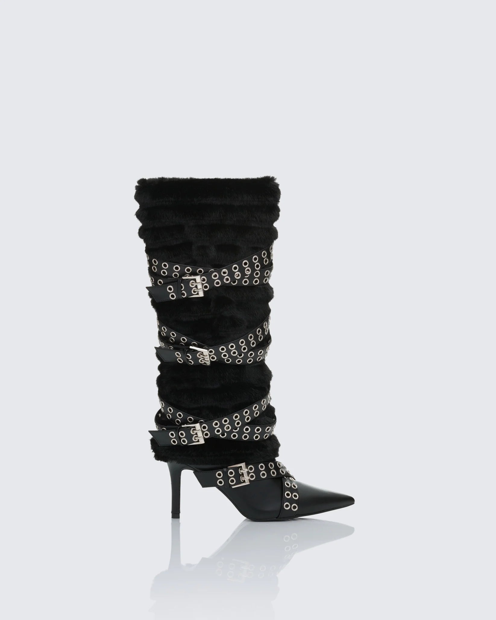 Fur Knee High Buckle Strapped Boot