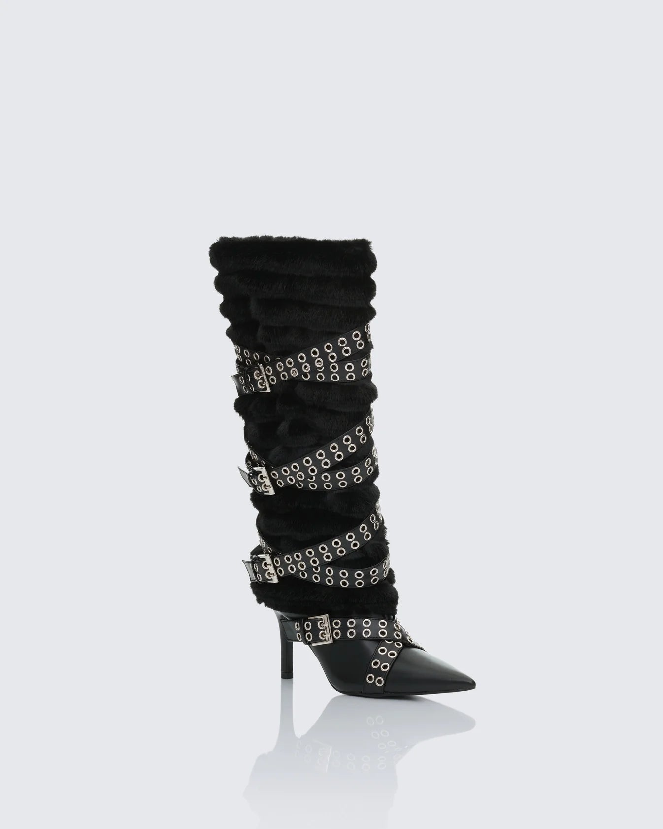 Fur Knee High Buckle Strapped Boot