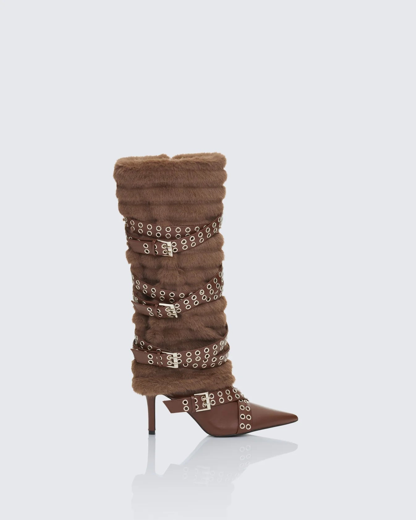 Fur Knee High Buckle Strapped Boot