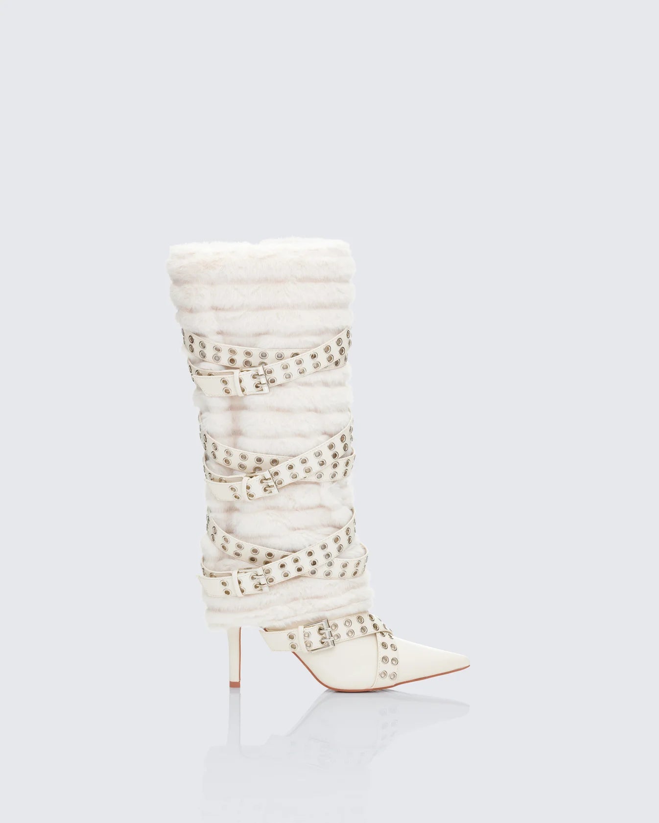 Fur Knee High Buckle Strapped Boot