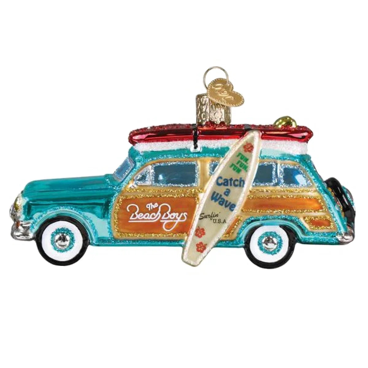 The Beach Boys “Surfin’ Woody” Glass Christmas Ornament