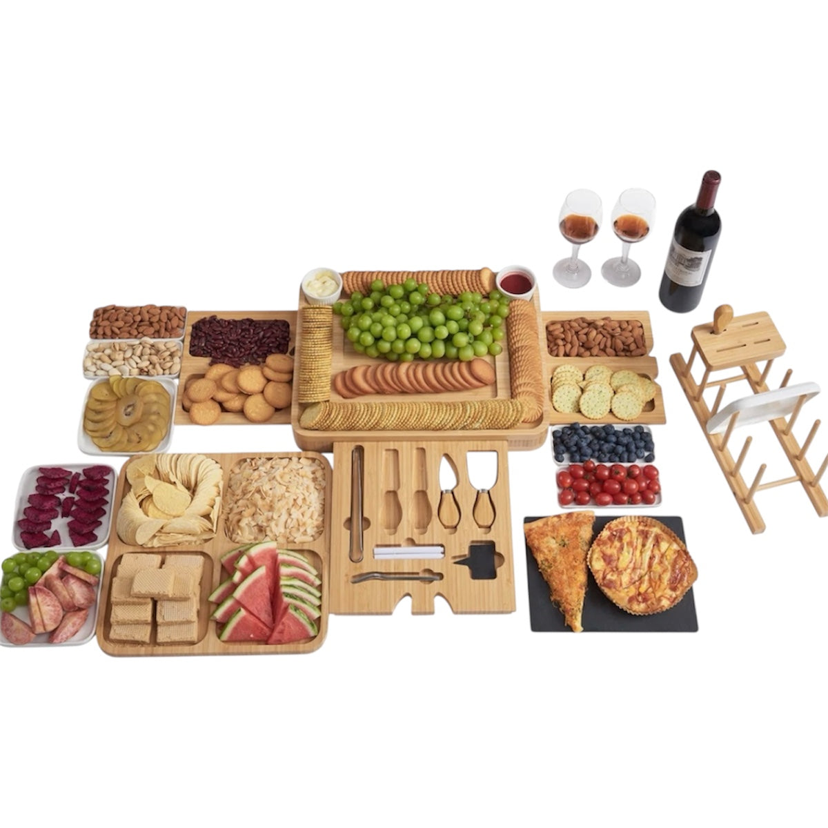 Premium Bamboo Charcuterie Board Set (29-Piece Entertaining Collection) + FREE Rotary Cheese Grater