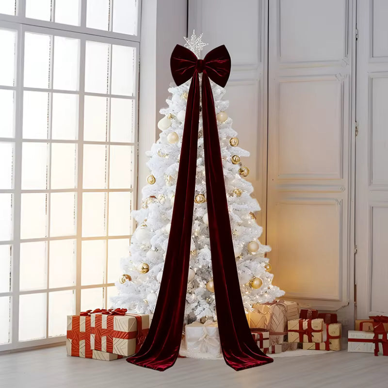 Velvet Christmas Tree Bow – Elegant Red Hanging Holiday Decoration