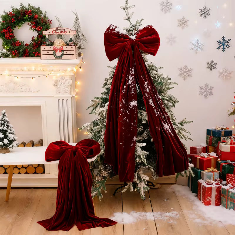 Velvet Christmas Tree Bow – Elegant Red Hanging Holiday Decoration