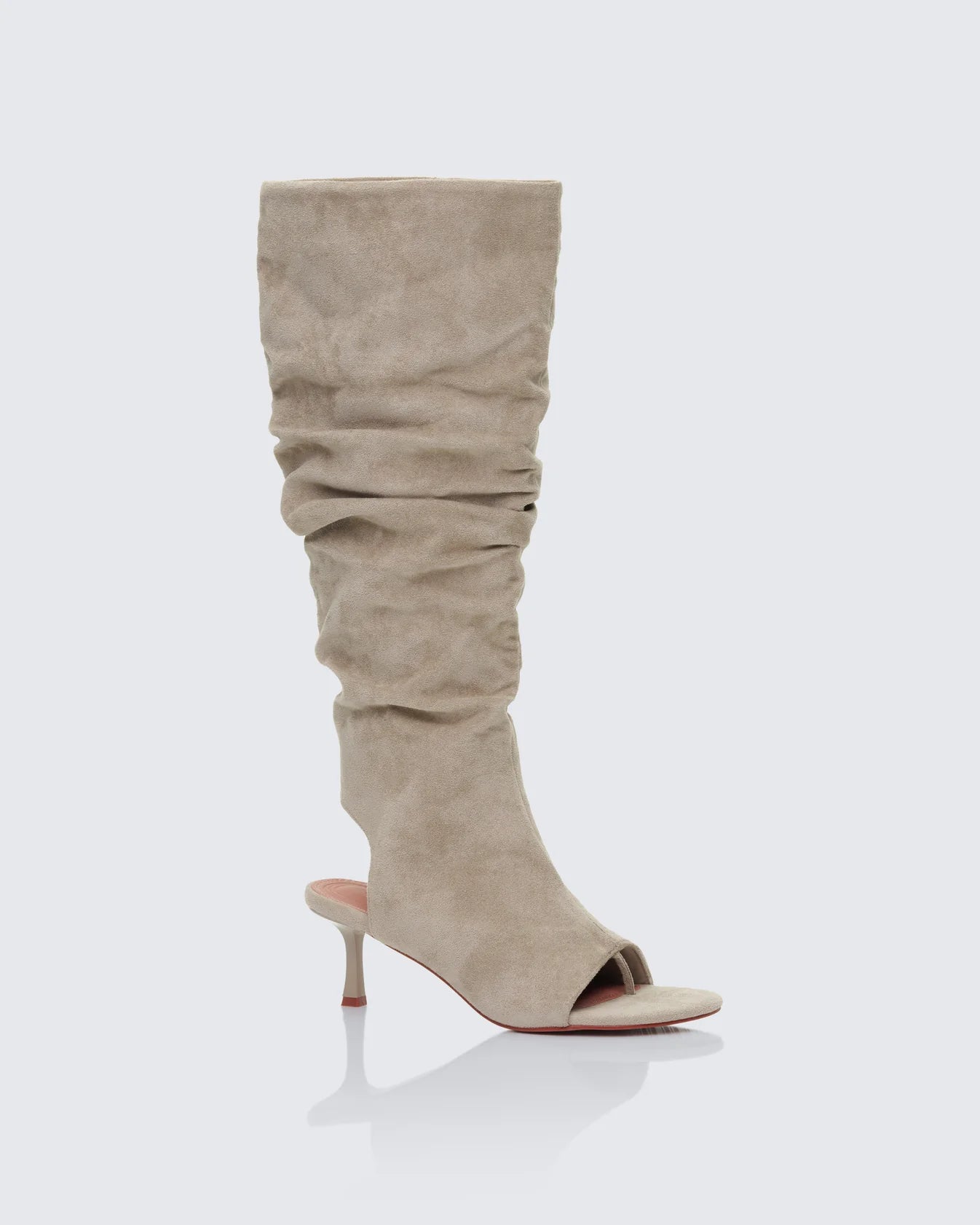 Suede Open Toe Slouch Boots