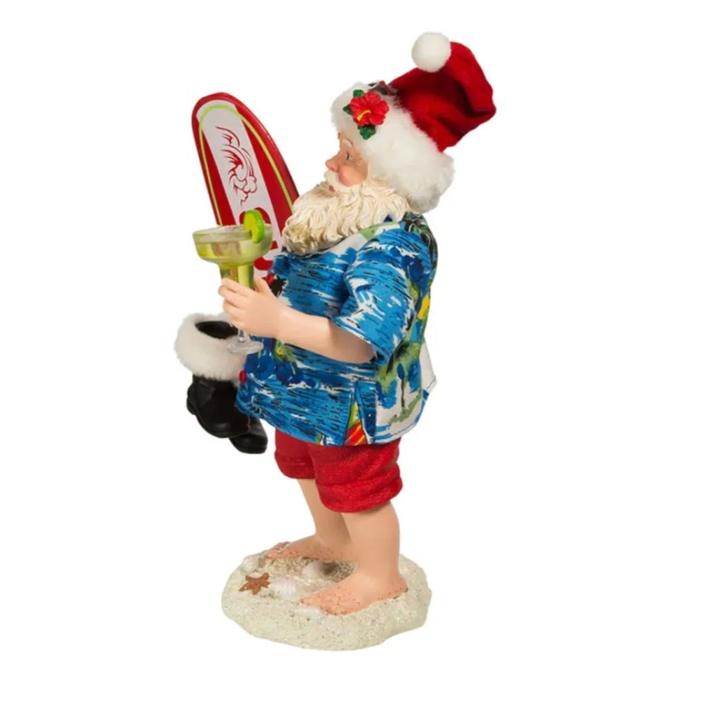 Surf’s Up Santa Figurine – 11” Coastal Christmas Decor