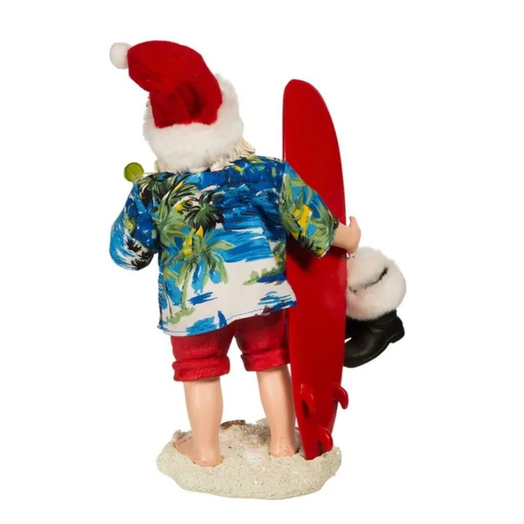 Surf’s Up Santa Figurine – 11” Coastal Christmas Decor