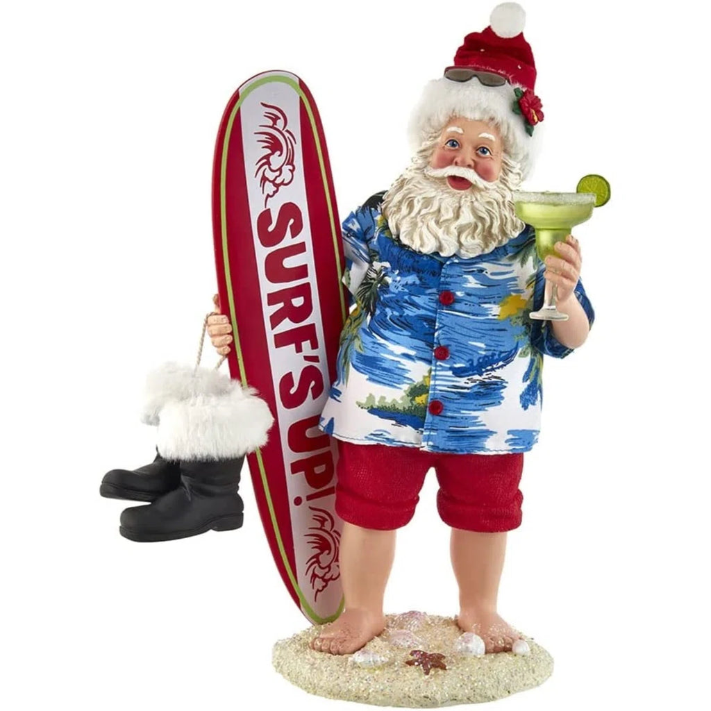 Surf’s Up Santa Figurine – 11” Coastal Christmas Decor