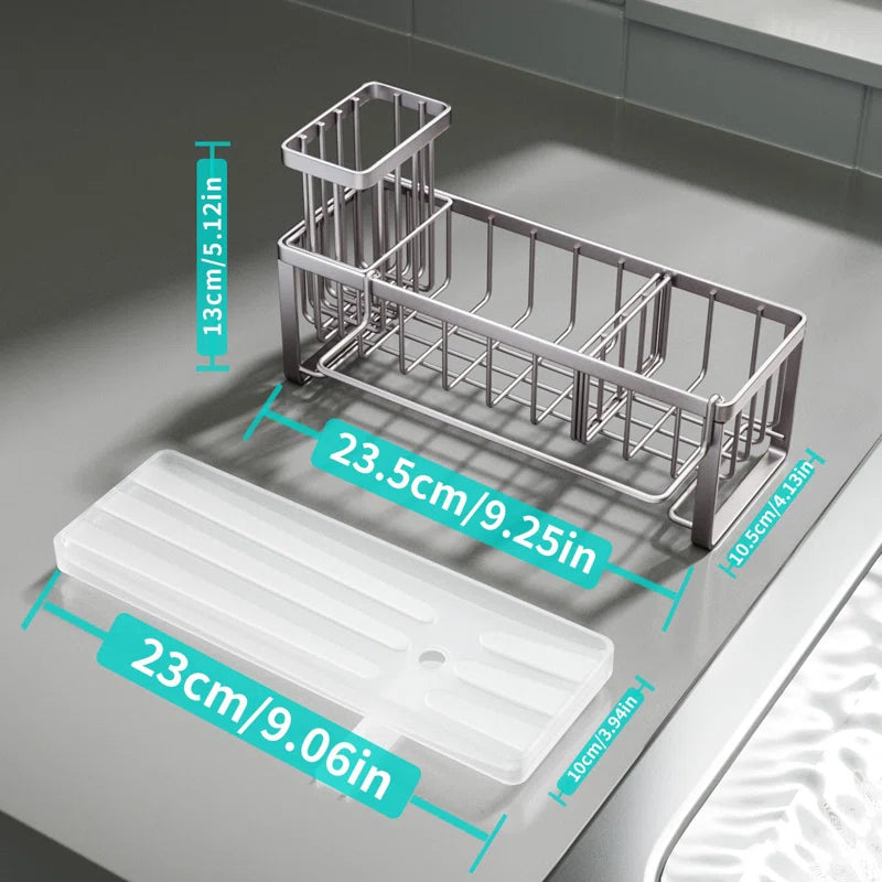 Stainless Steel Sink Caddy with 360° Rotating Drainage, Removable Brush & Dishcloth Holders, Rust-Resistant Kitchen Organizer for Sponges and Brushes