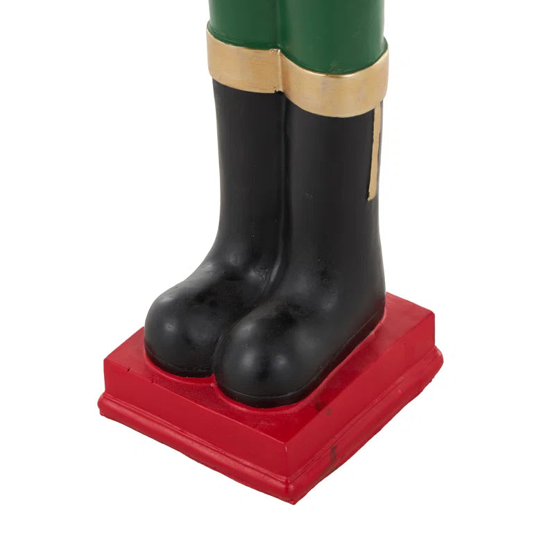 Cole and Grey Fiberglass Tall Soldier Nutcracker Dog Decorative Christmas Sculpture with LED Light Snow Globe and Green and Gold Accents