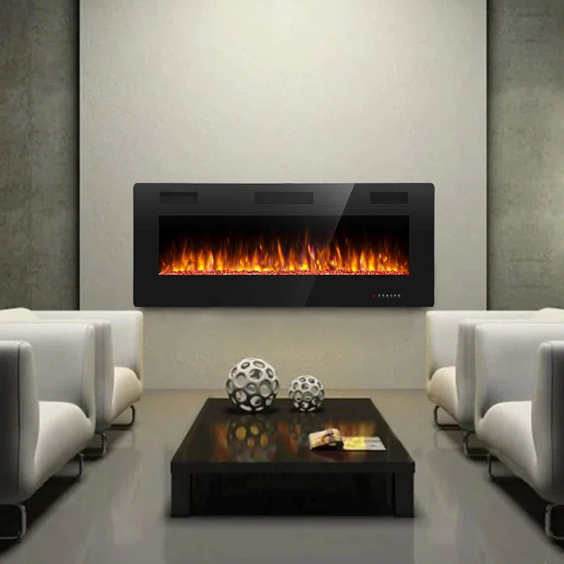 Braegger Recessed & Wall Mounted Electric Fireplace, Remote Control W/ Timer, Adjustable Flame Color & Speed