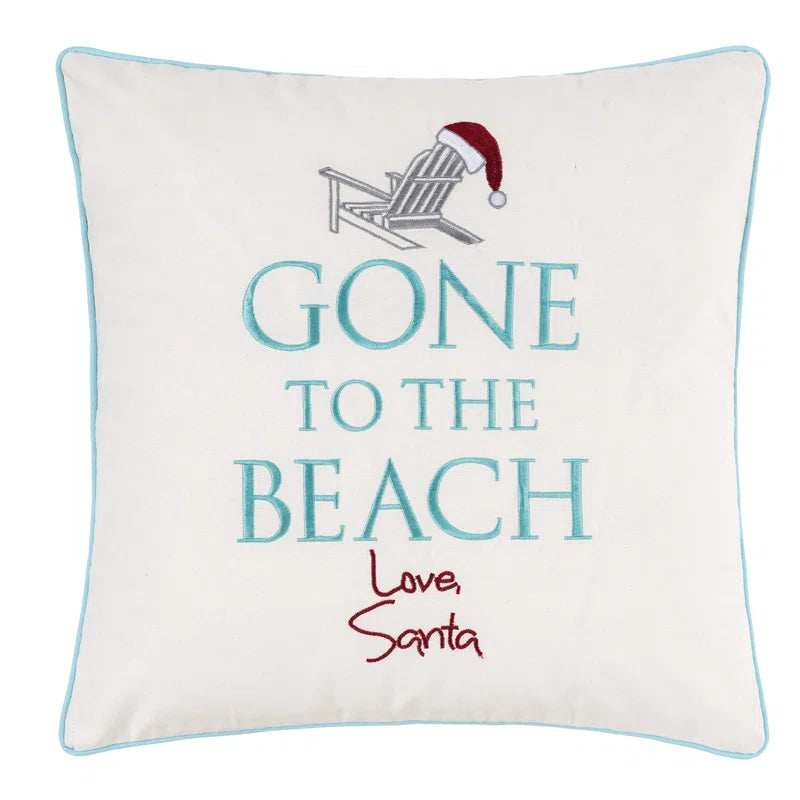 Gone to the Beach Embroidered Christmas Holiday Throw Pillow