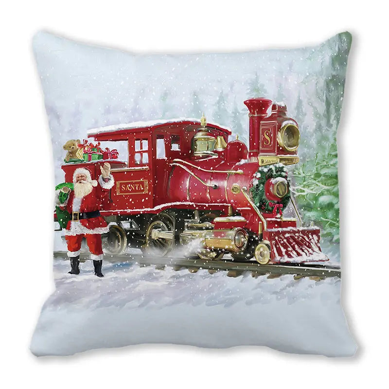 Red Christmas Car Delivering Gifts Digital Printing Short Plush Pillow Covers for Car Sofa Office Cushion Cover Home Goods