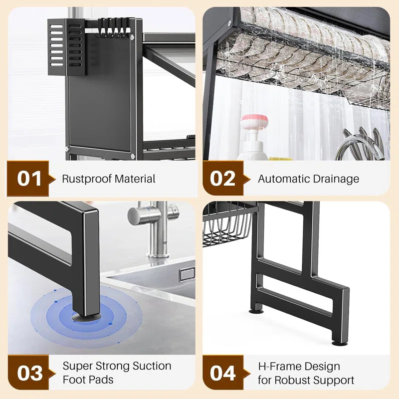 Over-The-Sink Dish Drying Rack with Cover – 2-Tier Space Saving Organizer for Dishes, Cutlery and Kitchen Utensils